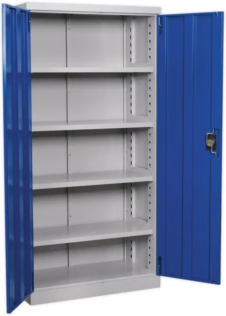 Loops Blue Industrial Double Door Steel Cabinet with Lock and 4 Internal Shelves, H 180 cm x W 90 cm x D 45 cm – 1
