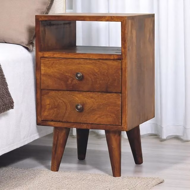 Artisan Furniture Mid Century Mango Wood Bedside Table in Brown