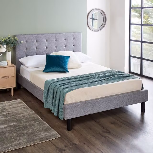 Home Treats Grey Upholstered Double Bed with Lift Up Base and Pocket Sprung Memory Foam Hybrid Mattress, W/D/H: 140 x 200 cm
