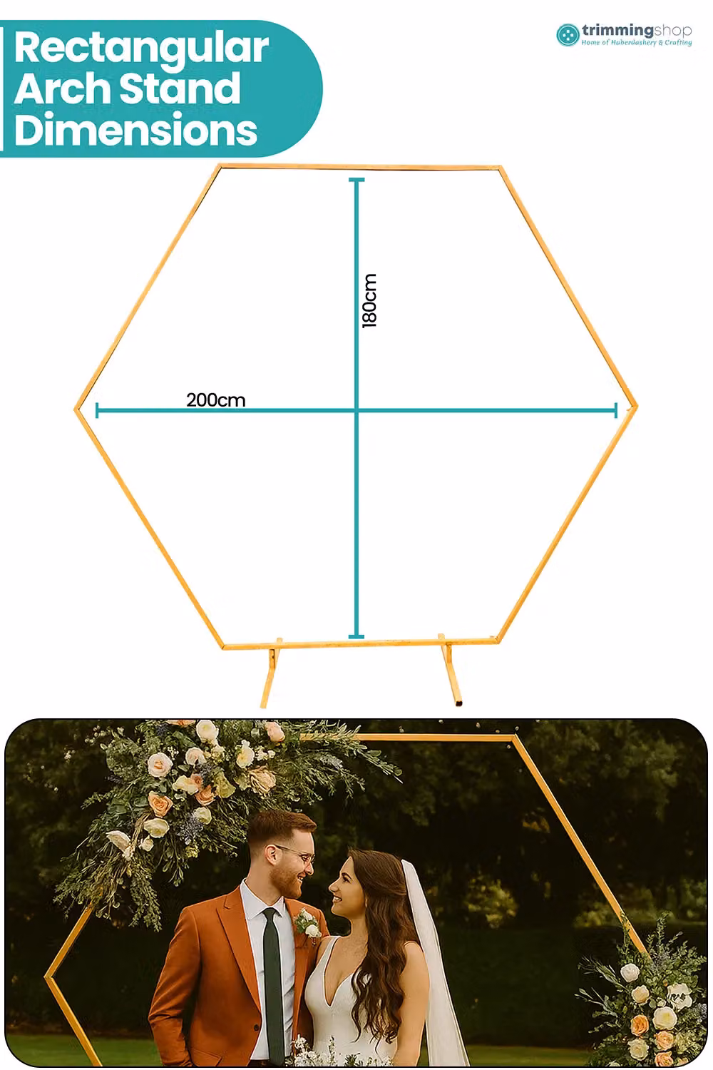 Neel Blue Gold Hexagon Arch Metal Backdrop Stand for Weddings and Parties, Height: 198.12 cm – 2
