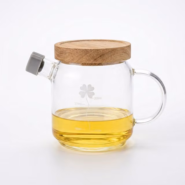Eden & Willow Glass Olive Oil and Vinegar Cruet Bottle with Acacia Wood Lid and Non-Drip Spout, 350ml