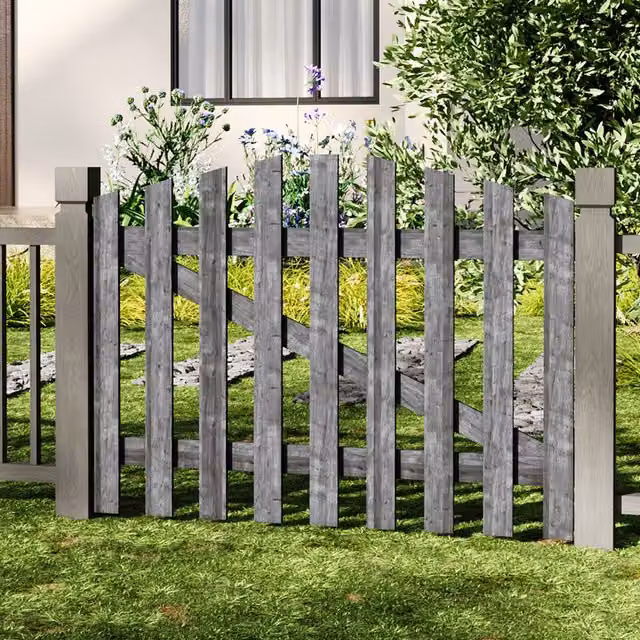 Livingandhome Solid Wood Garden Gate with Z-Shaped Structure in Grey, Width: 120 cm, Height: 90 cm