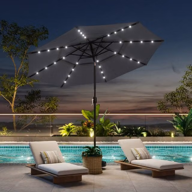 Breeins 3 Tier Cantilever Parasol with Solar Lights in Grey