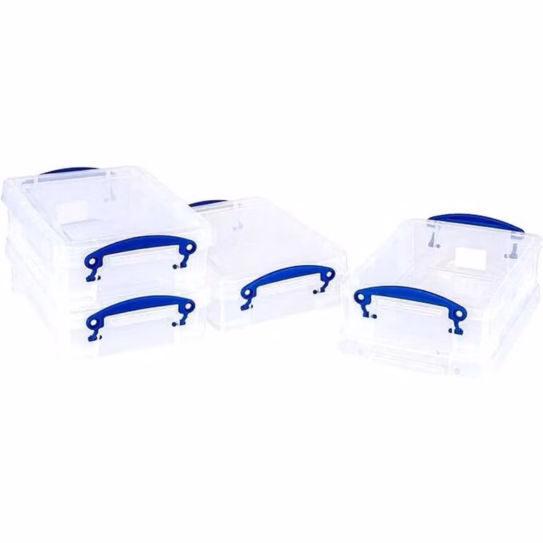 FORGEVIO Pack of 4 Stackable Plastic Storage Boxes in Transparent, 50 cm