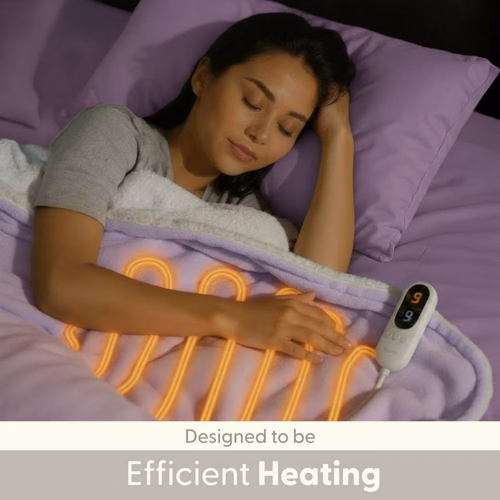 Keplin Large Electric Heated Fleece and Wool Throw Blanket in Purple with 9 Heat Settings, W/D/H: 160 x 130 x 130 cm – 3