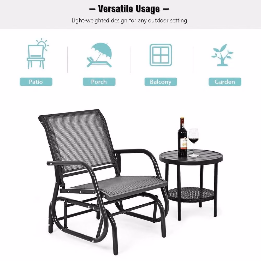 SPETLEK Grey Metal Garden Glider Chair with Swing Rocking Function – 6