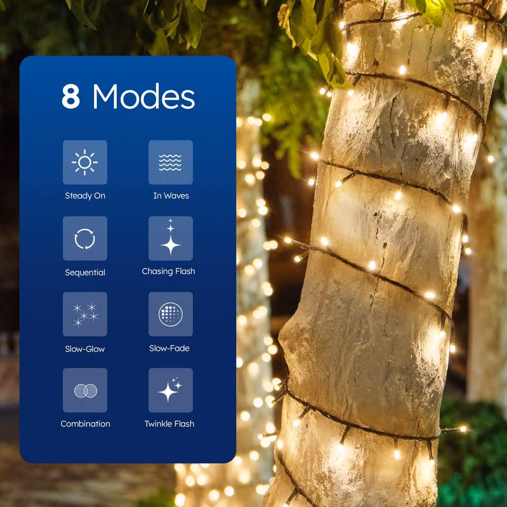 Desiretech LED Waterproof Plug-in String Lights with Remote, Timer and Dimmer, 300 LED, Warm White, 30m – 4