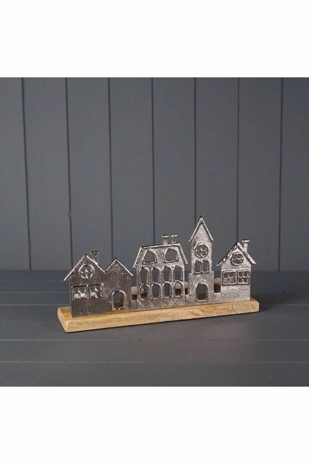KDMD Silver Festive Metal Townscape Tealight Holder – 2