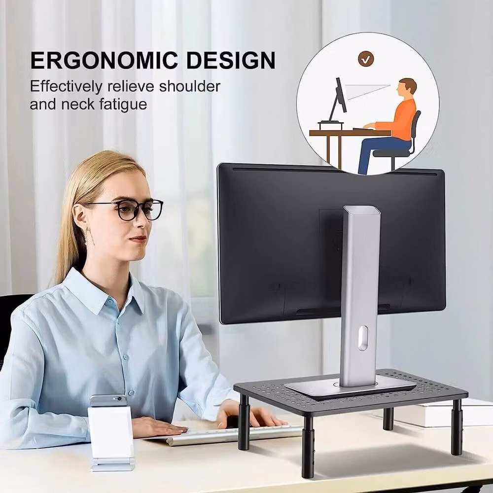 NESTLUNE Height Adjustable Metal Monitor and Laptop Stand Table, Black, W: 100 cm, D: 15 cm – 5