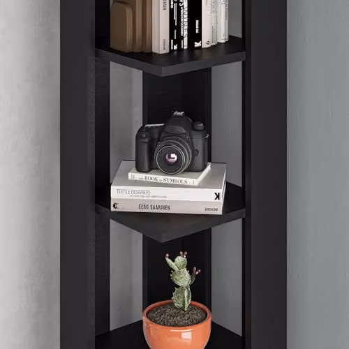Decortie Modern 5 Tier Corner Bookcase in Black Glossy Finish W/D/H: 34.0 x 17.25 x 161.0 cm – 3