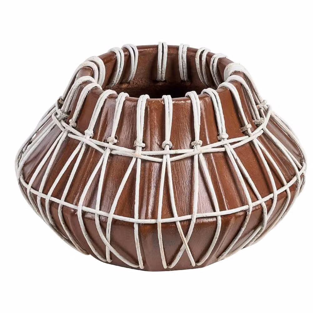 Wyld and Coco Stonewear Terracotta Vase with Rattan Braid in Natural Brown – 2