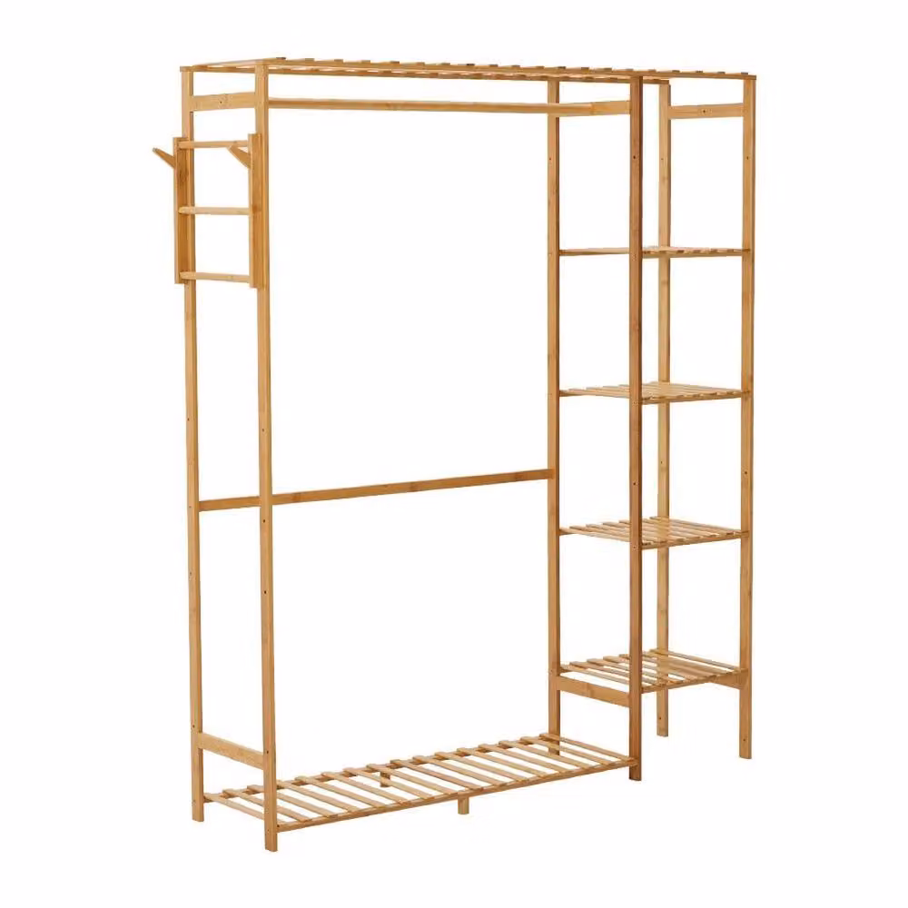 FLAVORA Wooden Clothes Rail and Shoe Storage Display Unit in Natural Brown and Sand, W/D/H: 100 x 100 x 100 cm – 2