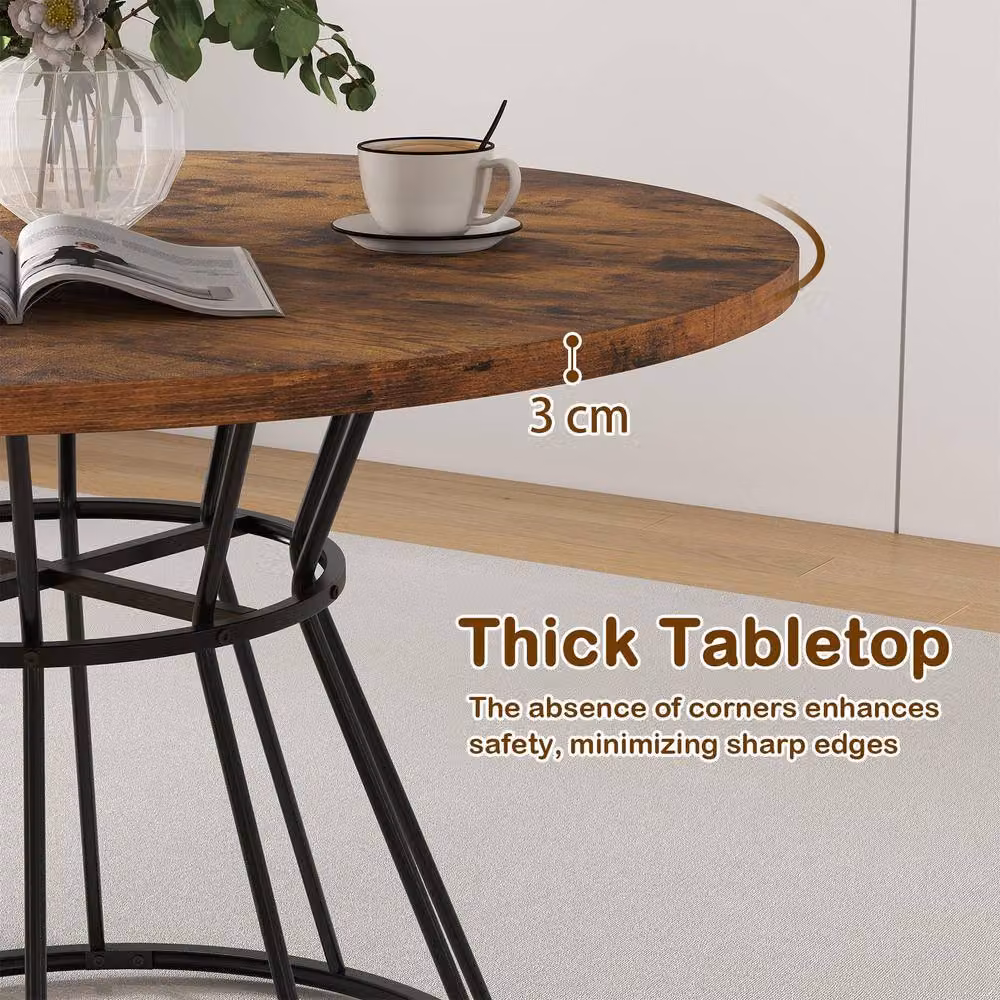 Costway Round Farmhouse Dining Table for 4 with Brown Wooden MDF Tabletop – 5