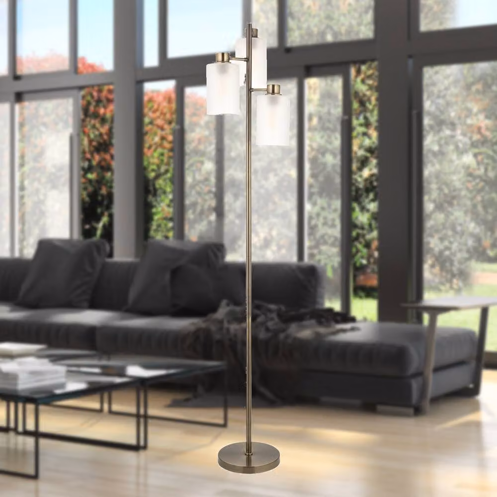 First Choice Lighting Panton Floor Lamp in Antique Brass and Bronze with Glass Shades, Height: 150 cm – 2