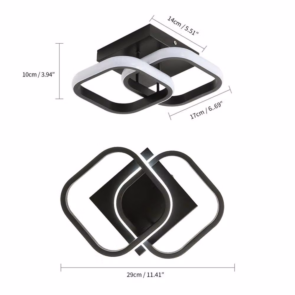 COMELY 22W Modern Double Square LED Ceiling Light in Black – 3