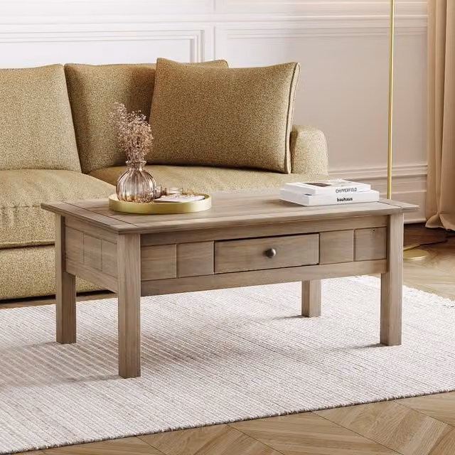 Vida Designs Panama Rectangular 1 Drawer Coffee Table in Brown Rustic Waxed Wood