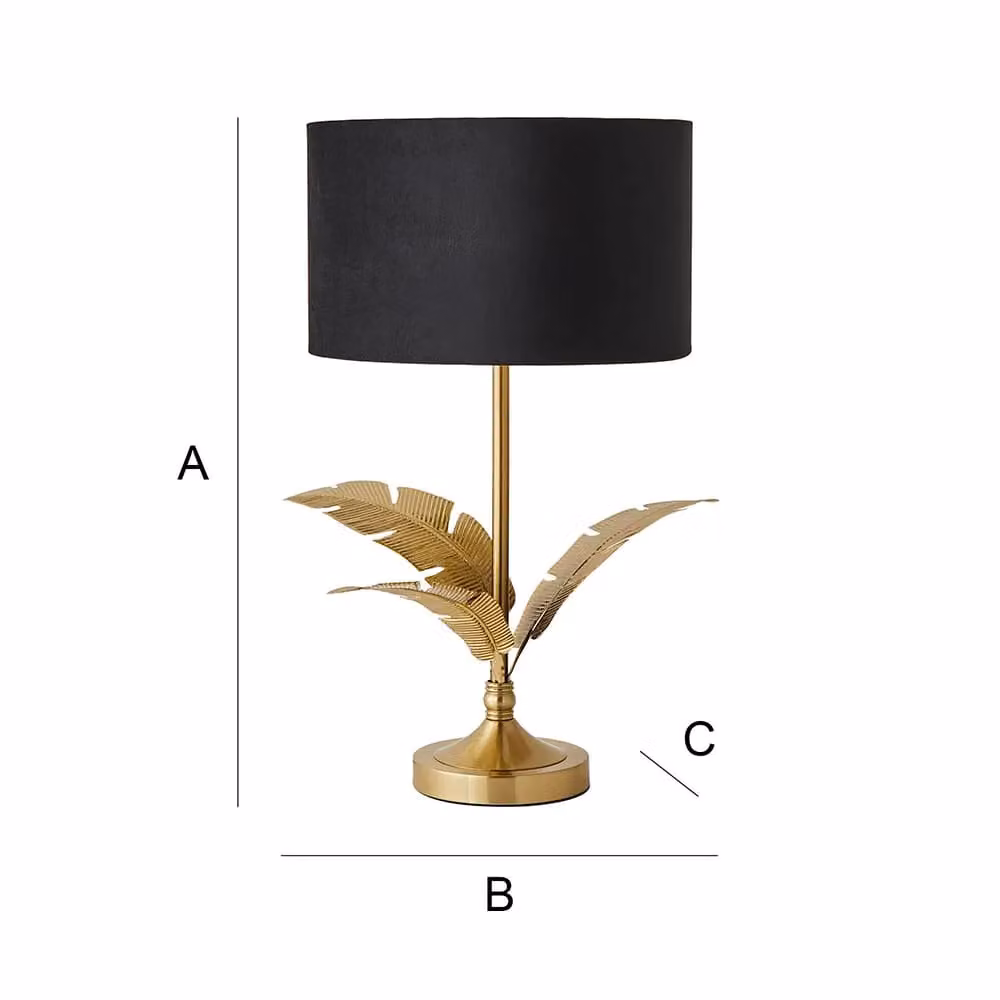 ValueLights Christina Black Velvet Table Lamp with Gold Palm Leaf Inner Drum Shade – 4