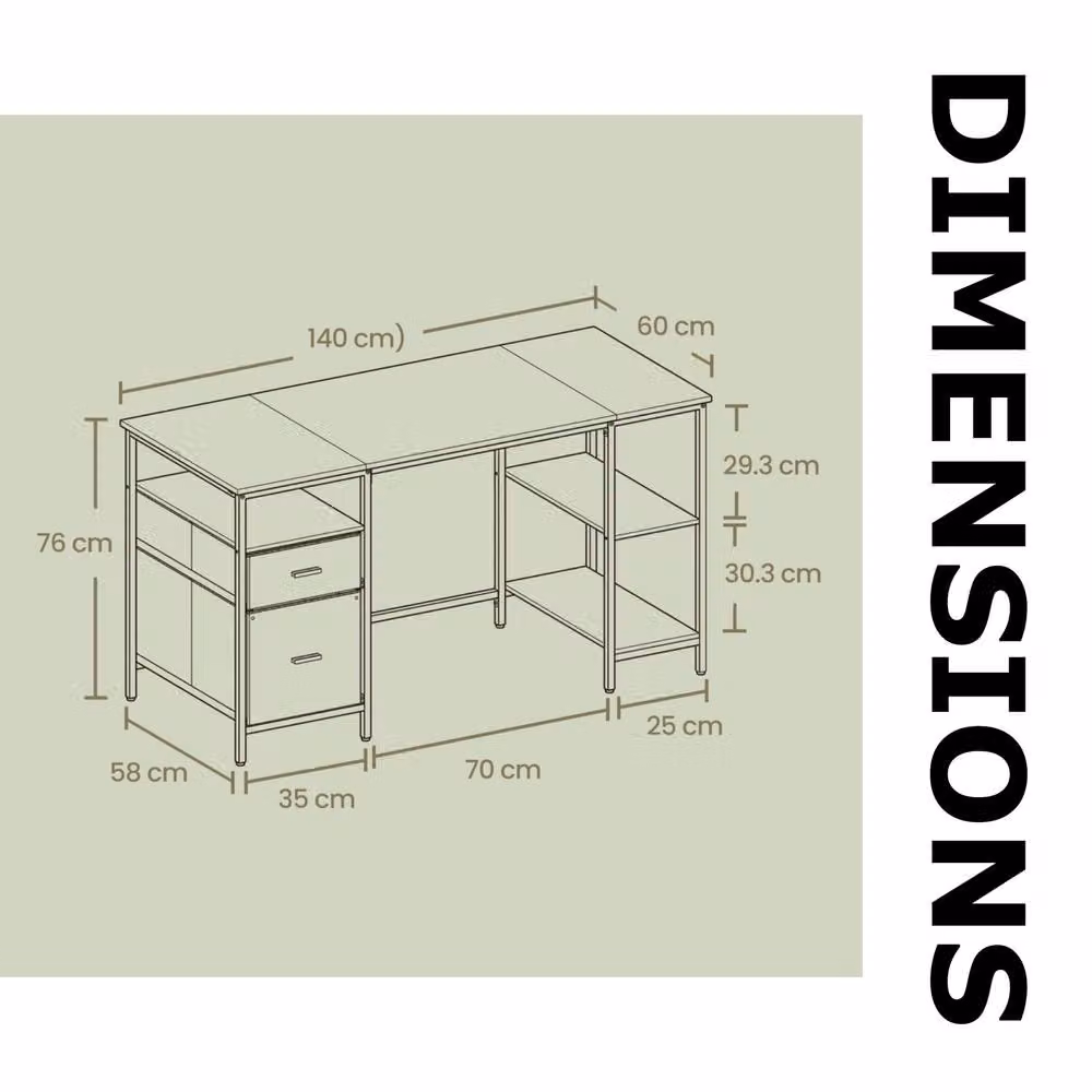Pirlo Plush Industrial Computer Desk with Storage Shelves and Drawer, Oak Brown, W: 140 cm – 4