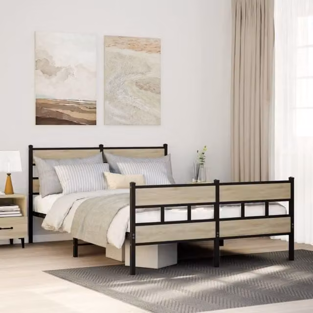 Berkfield Home Metal Bed Frame in Sonoma Oak Brown, W: 140 cm, L: 200 cm – 1