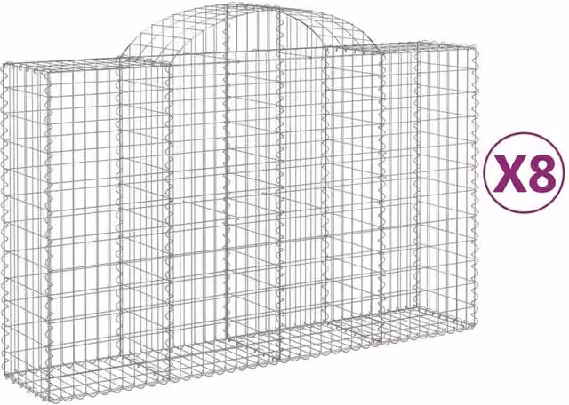 Berkfield Home Arched Gabion Baskets, 8 Piece Set, Silver Galvanised Steel, W: 200 cm, D: 50 cm, H: 120-140 cm – 1