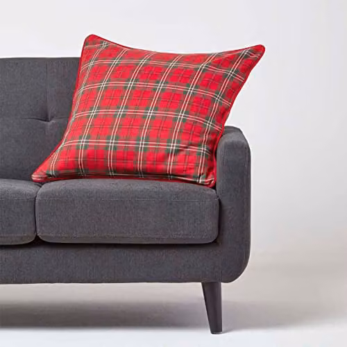 Homescapes Edward Tartan Check Cotton Cushion Cover in Red and Green, W/D/H: 60 x 60 x 0 cm – 3