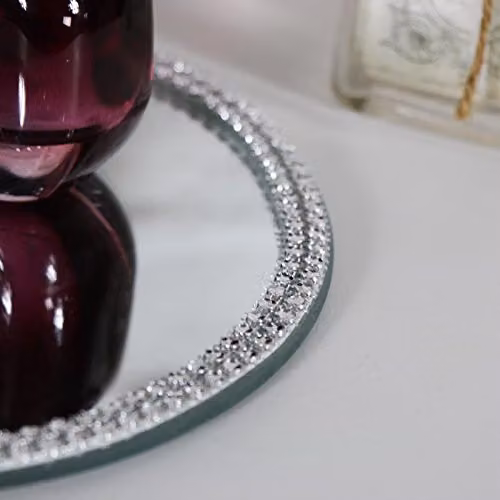 Melody Maison Silver Jewelled Mirrored Round Glass Display Plate – 2
