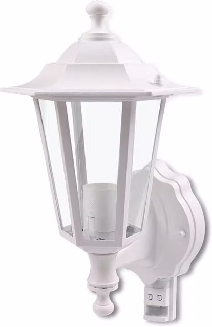 Livingandhome White Metal PIR Motion Sensor Wall Lantern for Garden and Terrace with Included Warm White Bulb