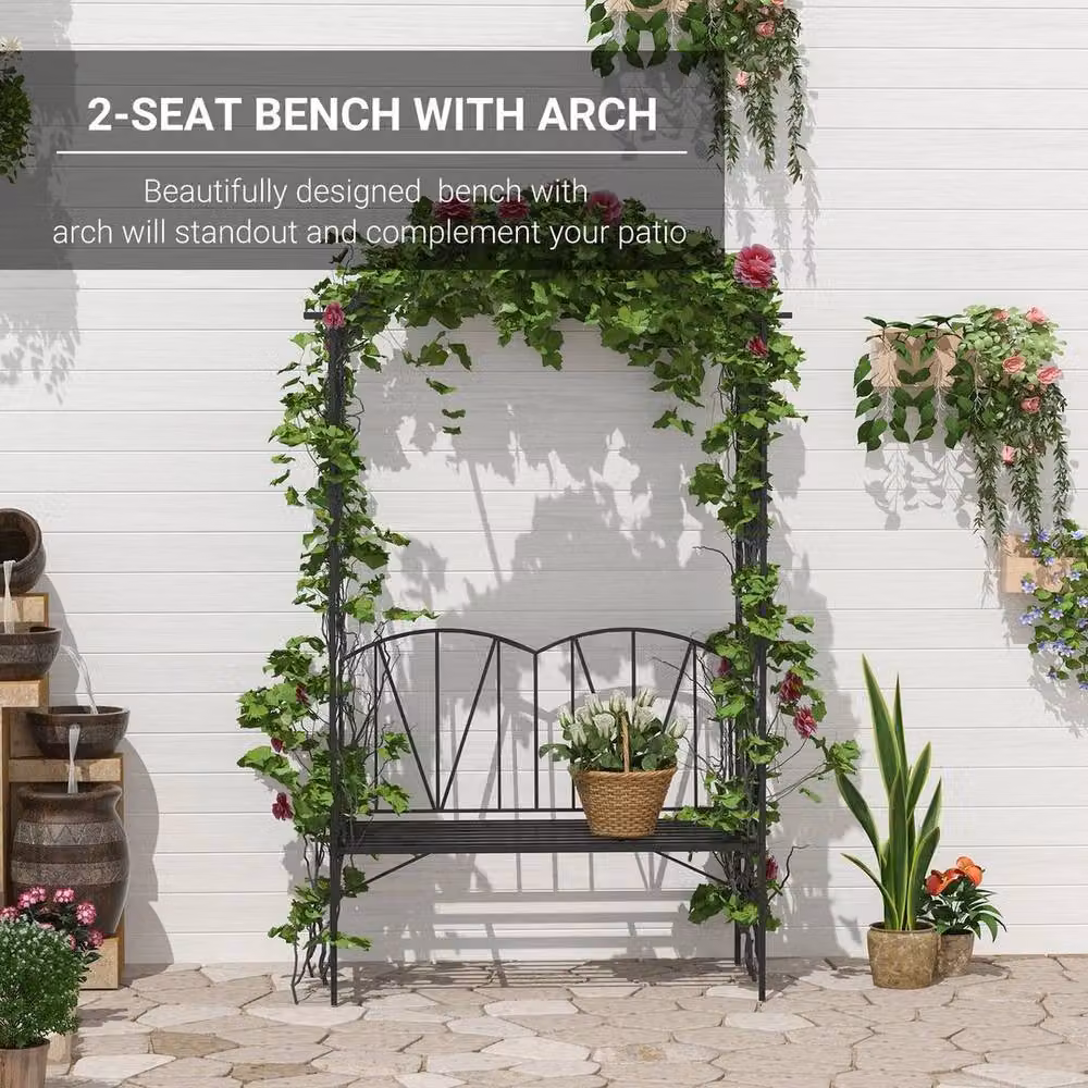 KORVIXA Art Deco 2 Seater Metal Garden Bench in Black – 2