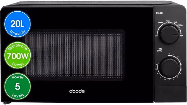 Abode AMM2005B 20 Litre 700W Manual Solo Microwave with Defrost in Black – 1
