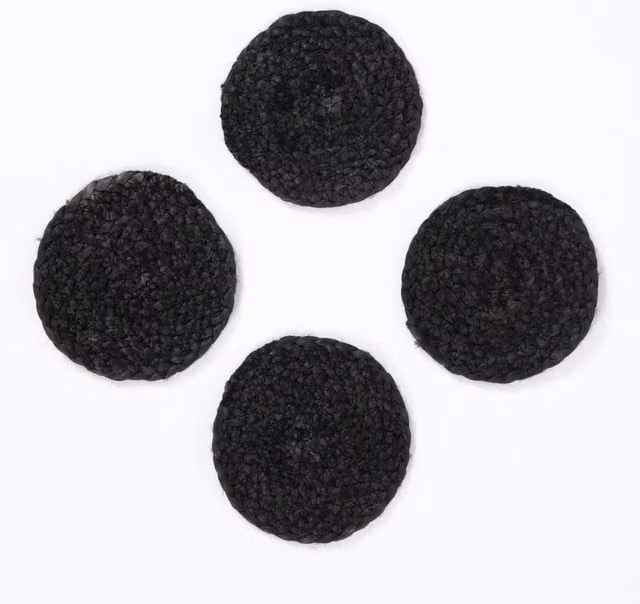 Esselle Round Jute Rope Coaster, 4 Pack, Black