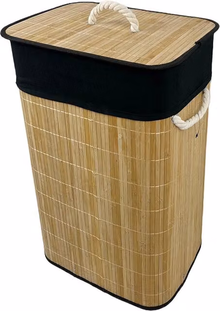 Gr8 Home Bamboo Folding Laundry Basket with Lid and Handles, Brown, W/D/H: 40 x 30 x 72 cm