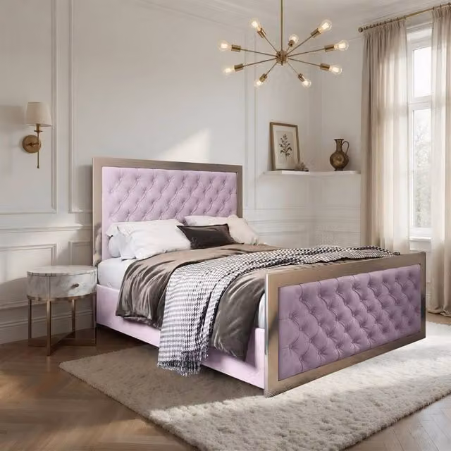 Casani Lapworth Super King Upholstered Velvet Bed Frame in Pink and Black – 1