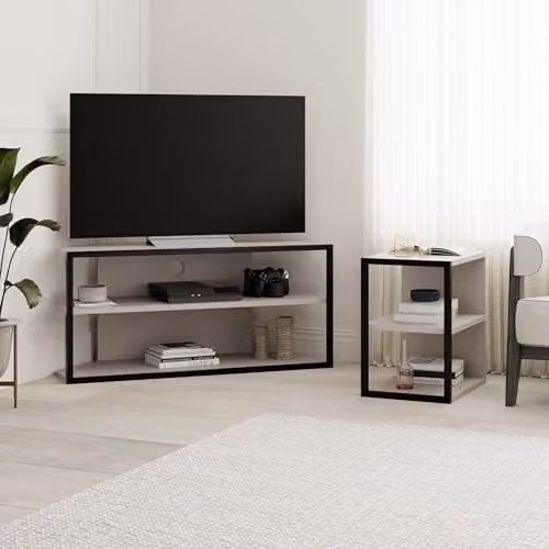 HOCUS PICUS Modern TV Unit with Media Compartments in Grey and Brown Oak Wood and Metal – 6