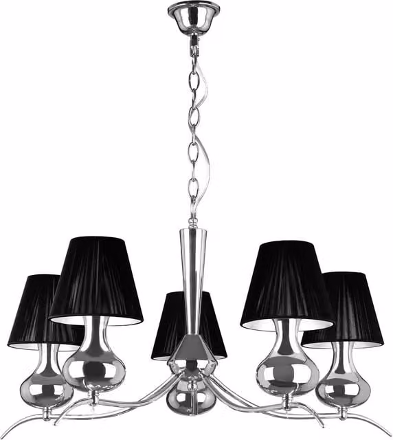 Interiors by Premier Orsina 5 Arm Black Cone Fabric Pendant Light in Black and Chrome – 1