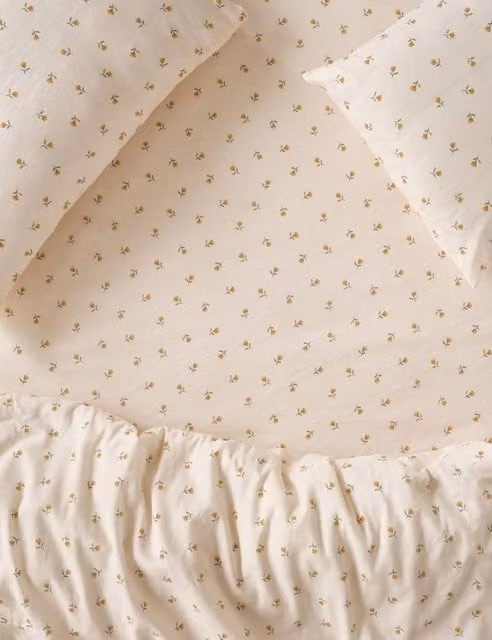 Piglet In Bed Posy Bud Linen Rich Fitted Sheet, Yellow Mix, 180 x 200 cm