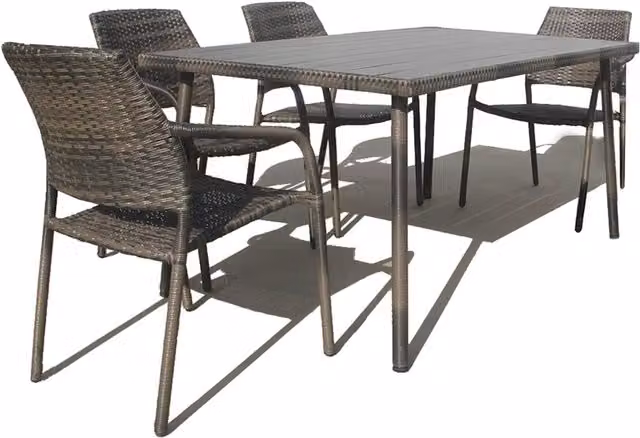 Furniture One Brown PE Rattan Patio Dining Set with Table and 4 Stackable Chairs