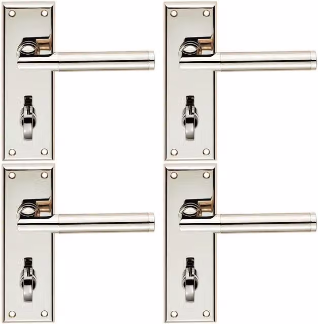 Loops 4x Round Bar Section Lever Bathroom Backplate in Polished Silver, W: 15 cm, H: 5 cm