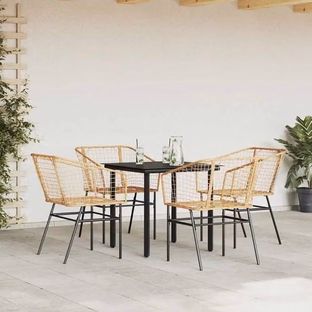 Berkfield Home Beautiful 5 Piece Garden Dining Set in Brown Poly Rattan with Glass Top – 1