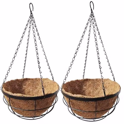 Gr8 Garden 2 Pack Black Metal Hanging Baskets with Coco Liners, Diameter: 30.48 cm – 1
