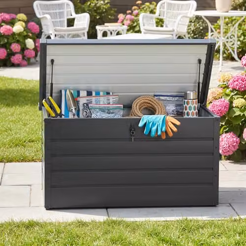 Outsunny 311L Grey Garden Storage Box with Soft-Close Lid and Lockable Feature, W/D/H: 120 x 62 x 62 cm – 6