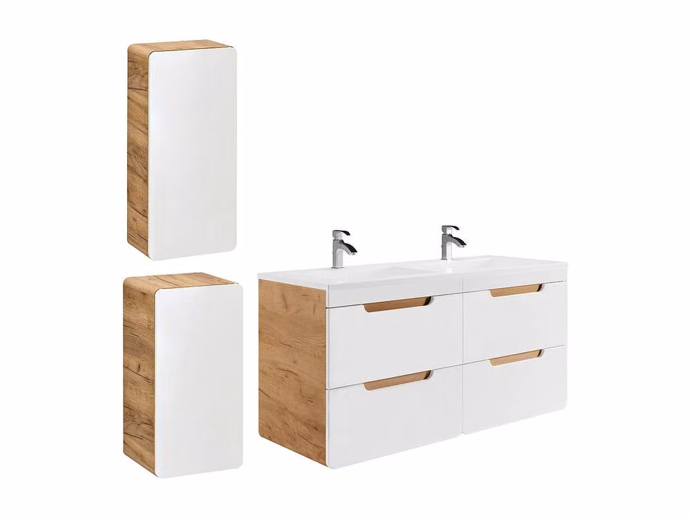 Vente-unique Suspended Bathroom Vanity Unit with Inset Ceramic Basin and Two Columns in Light Oak, W/D/H: 120 x 60 x 46 cm – 2