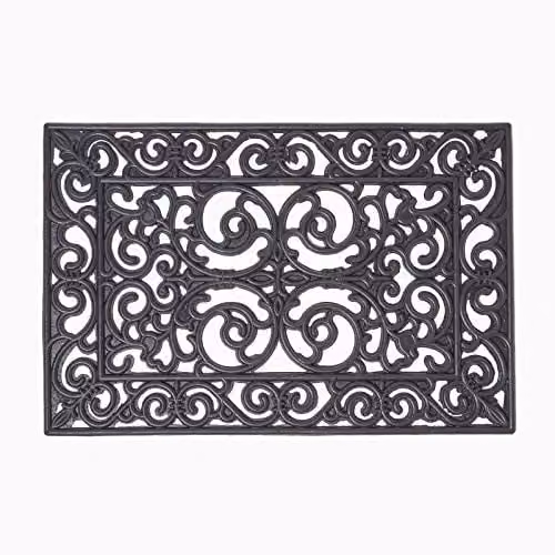 HOMESCAPES Black Wrought Iron Effect Rubber Doormat, W: 60 cm, D: 40 cm – 1