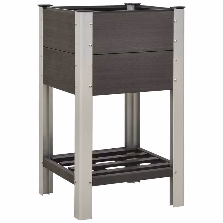 Berkfield Home Garden Raised Bed with Shelf in Grey WPC, W/D/H: 50 x 50 x 90 cm
