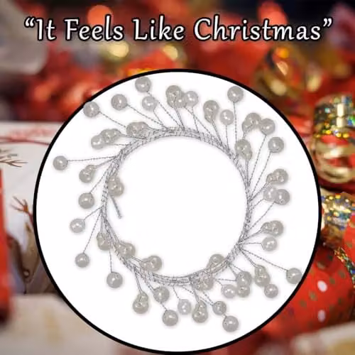 VFM e-Store Christmas Pearl Garland Decoration in Beige and White, Length: 100 cm, Width: 3 cm – 6