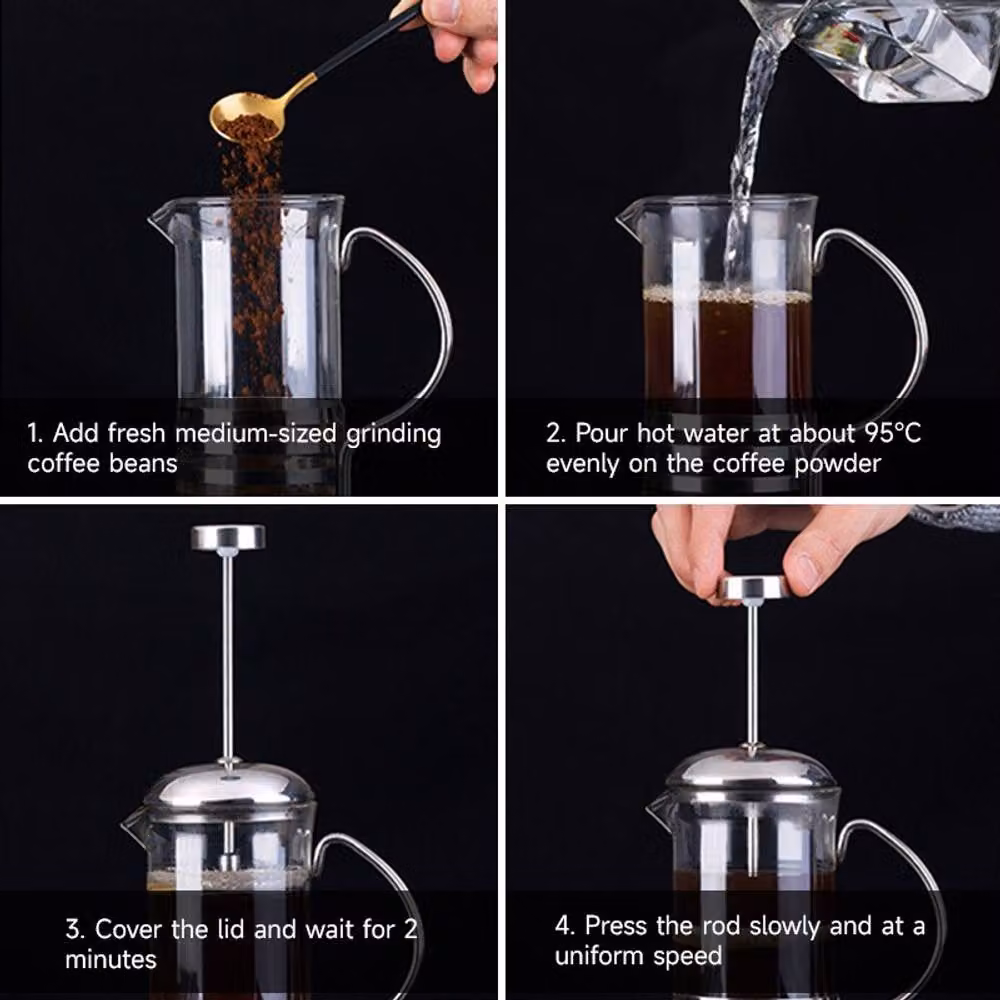 YnysTec Stainless Steel Glass Cafetiere French Press Coffee Maker, Silver, 600ml – 5