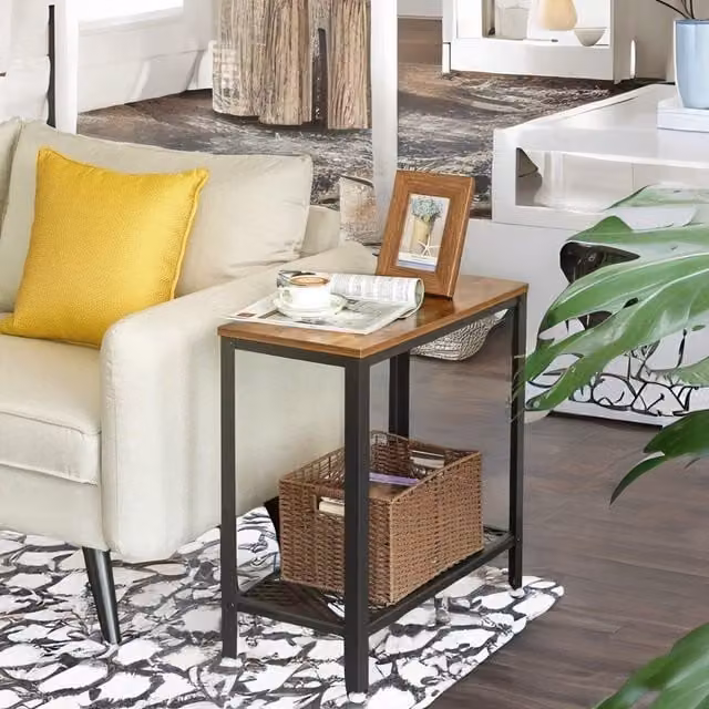 Rafaelo Mobilia 2 Tier Industrial Side End Table with Mesh Shelf in Brown and Black