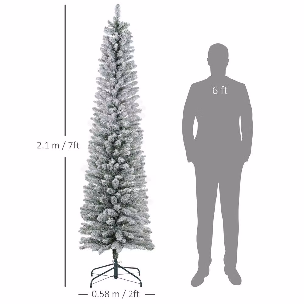 STILVORA 7ft Slim Snowy Christmas Tree in White with Metal Base – 3