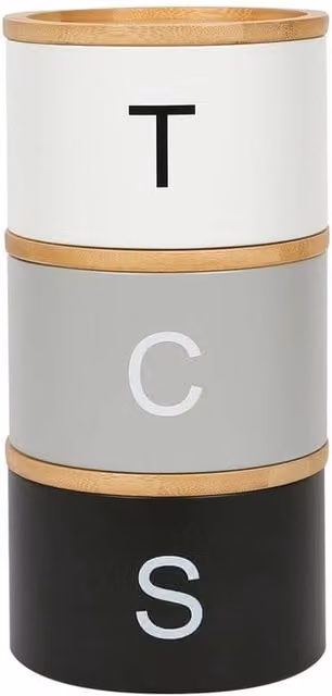 FLAVORA Monochrome 3-Piece Stackable Airtight Tea, Coffee and Sugar Canister Set in Multicolour – 1