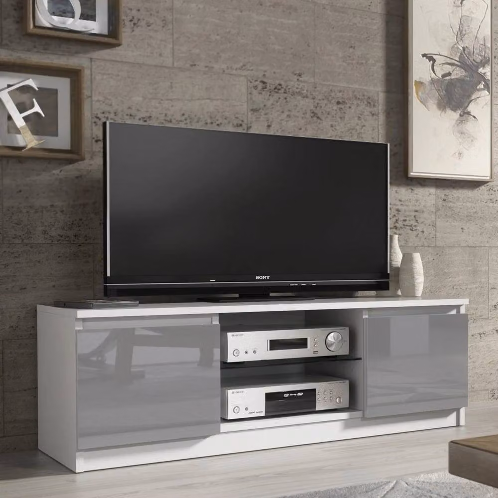 PAWNORA Modern Glossy TV Unit Cabinet in Grey and White, Width: 120 cm – 2
