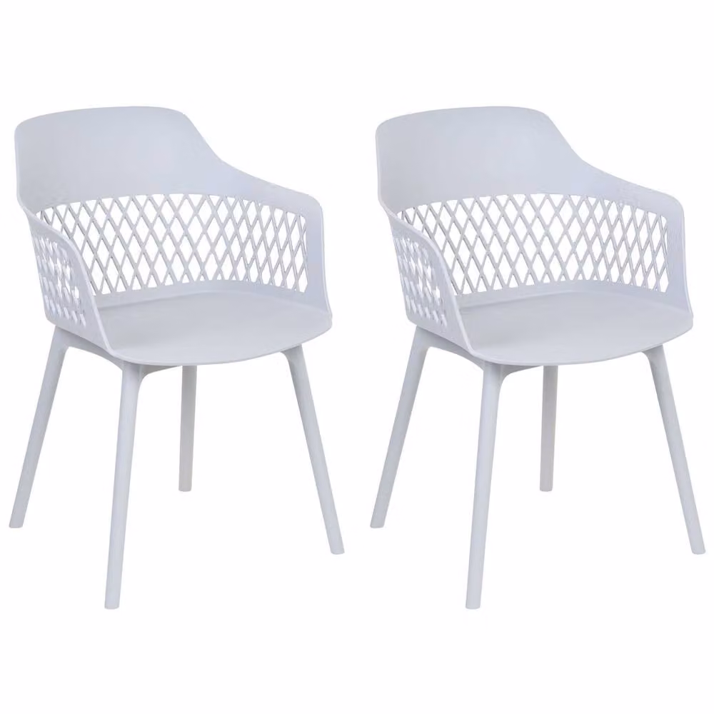 Wyld and Coco Set of 2 Grey Ergonomic Polypropylene Dining Chairs with Armrests – 2